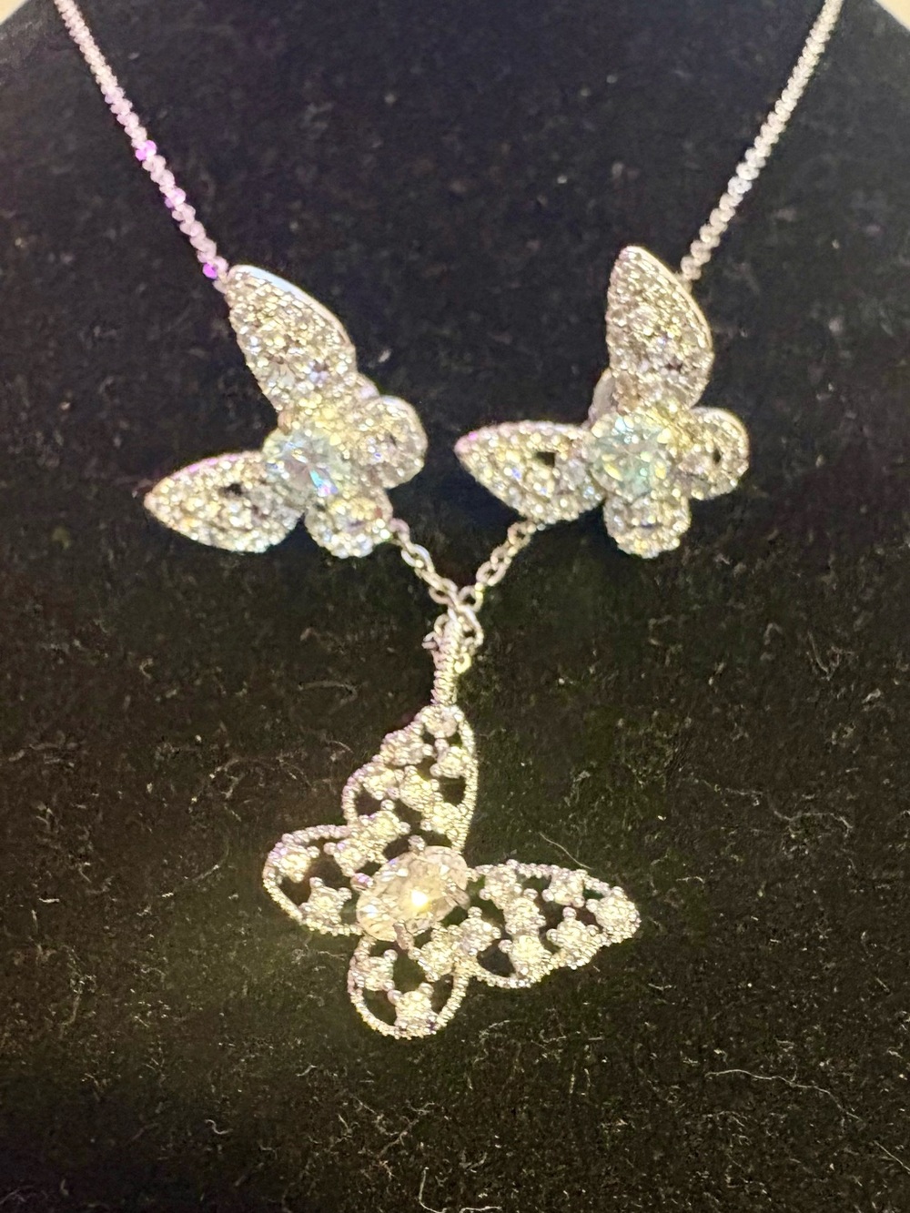 Moissanite and Silver Butterfly Necklace and Earrings Set